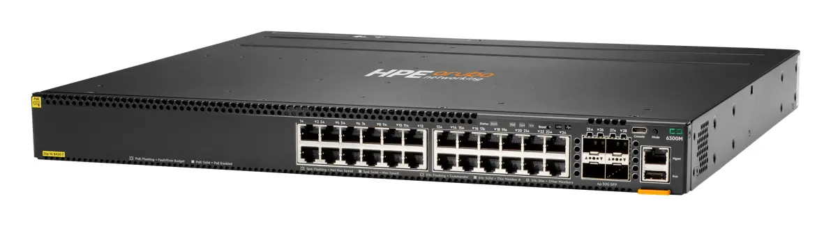 Aruba JL662A CX6300M 24-port 1GbE Class 4 PoE and 4-port SFP56 PoE Switch