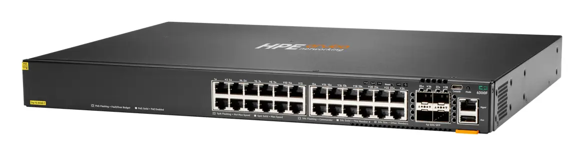 Aruba JL666A CX6300F 24-port 1GbE Class 4 PoE and 4-port SFP56 PoE Switch