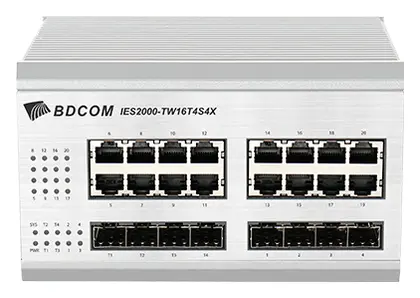 BDCOM IES2000-TW16T4S4X 16 Port Gigabit 4×SFP 4×10G SFP+ L2+ Endüstriyel Switch