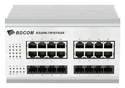 BDCOM IES2000-TW16T4S4X 16 Port Gigabit 4×SFP 4×10G SFP+ L2+ Endüstriyel Switch