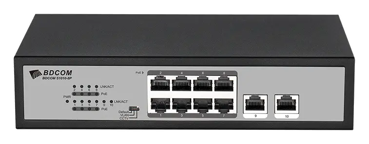 BDCOM S1010-8P 8 Port Fast Ethernet PoE Yönetilemez Switch