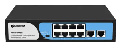 BDCOM S1200-24P2G1S-370 24 Port Fast Ethernet PoE 2×Gigabit 1×SFP Yönetilemez Switch