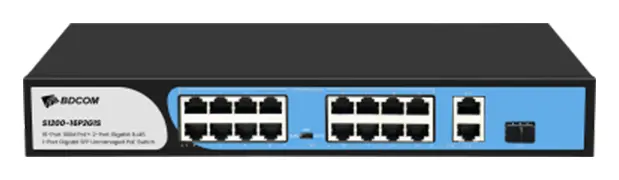 BDCOM S1200-24P2G1S 24 Port Fast Ethernet PoE 2×Gigabit 1×SFP Yönetilemez Switch görsel 2