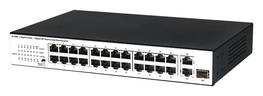 BDCOM S1226L 24 Port Fast Ethernet 1×Gigabit Yönetilemez Switch görsel 2