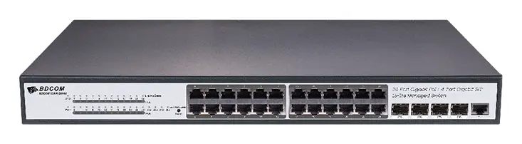 BDCOM S2500-24P4S-EI 24 Port Gigabit PoE 4×SFP L2+ Yönetilebilir Switch