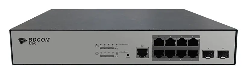 BDCOM S2500-8P2S 8 Port Gigabit PoE 2×SFP L2+ Yönetilebilir Switch