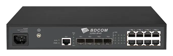 BDCOM S2900-8P4X 8 Port Gigabit PoE 4×10G SFP+ L2+ Yönetilebilir Switch