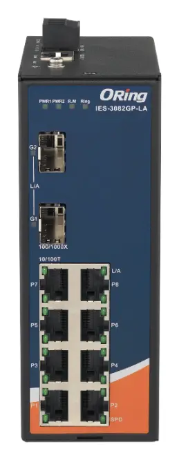 ORing IES-3082GP-LA 10 Port Ethernet switch ve 8x 10/100Base-T(X) ve 2x 100/1000Base-FX, SFP socket Endüstriyel Yönetilebilir Switch — görsel 2