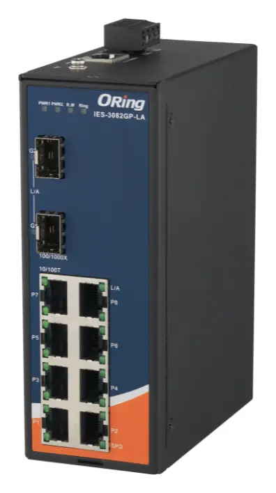 ORing IES-3082GP-LA 10 Port Ethernet switch ve 8x 10/100Base-T(X) ve 2x 100/1000Base-FX, SFP socket Endüstriyel Yönetilebilir Switch — görsel 3