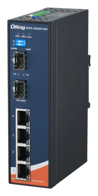 ORing IGPS-1042GP-24V 4GE PoE + 2G SFP Ethernet Switch, IEEE 802.3af/at, 24VDC Endüstriyel Yönetilemez PoE Switch — görsel 3