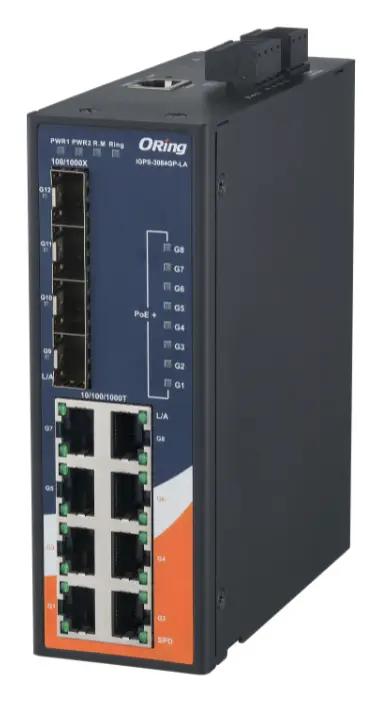 ORing IGPS-3084GP-LA 12 Port Gigabit PoE Ethernet switch ve 8x10/100/1000Base-T(X) P.S.E. ve 4x100/1000Base-(F)X Endüstriyel Yönetilebilir PoE Switch — görsel 3