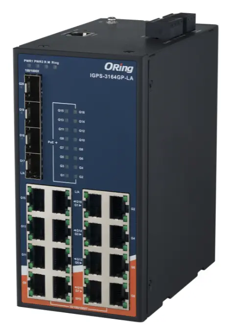 ORing IGPS-3164GP-LA 20 Port Gigabit PoE Ethernet switch ve 16x10/100/1000Base-T(X) P.S.E. ve 4x100/1000Base-(F)X Endüstriyel Yönetilebilir PoE Switch — görsel 3