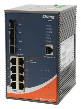 ORing IGPS-9084GP-BT 12 Port Gigabit Yüksek Güçlü PoE Ethernet switch ve 8x10/100/1000Base-T(X) bt P.S.E. Port Endüstriyel Yönetilebilir PoE Switch