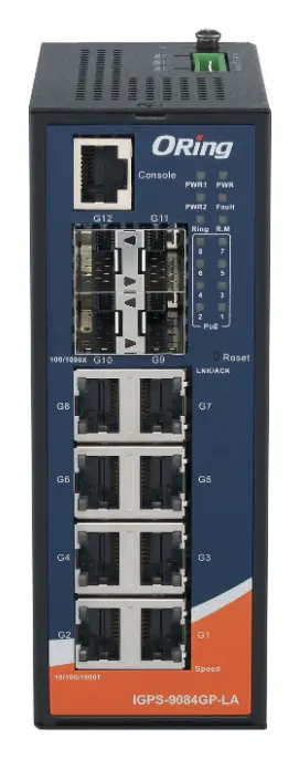 ORing IGPS-9084GP-LA 8GE PoE + 4G SFP Cyber-hardened L2 Ethernet Switch, IEEE 802.3af/at, No IEEE 1588 Endüstriyel Yönetilebilir PoE Switch — görsel 2