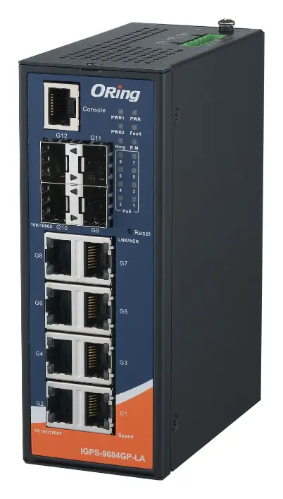 ORing IGPS-9084GP-LA 8GE PoE + 4G SFP Cyber-hardened L2 Ethernet Switch, IEEE 802.3af/at, No IEEE 1588 Endüstriyel Yönetilebilir PoE Switch — görsel 3