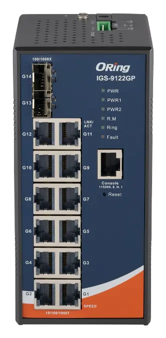 ORing IGS-9122GP 12GE + 2G SFP Endüstriyel Yönetilebilir Switch — görsel 2