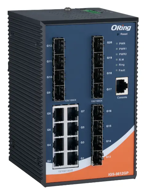 ORing IGS-9812GP 8GE + 12G SFP Endüstriyel Yönetilebilir Switch