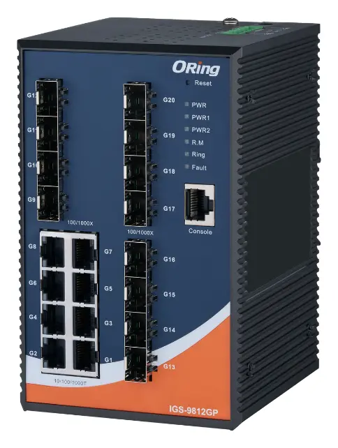 ORing IGS-9812GP 8GE + 12G SFP Endüstriyel Yönetilebilir Switch — görsel 3