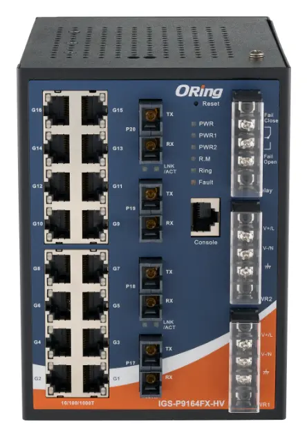 ORing IGS-P9164FX-SS-SC-HV IEC 61850-3 Yönetilebilir Ethernet Switch ve 16GE + 4 SC Single-mode, Dual AC/DC IEC 61850-3 Trafo Merkezi Switch — görsel 2