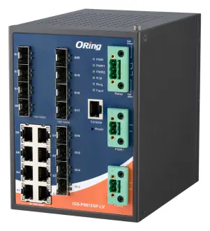 ORing IGS-P9812GP-LV IEC 61850-3 Cyber-hardened Yönetilebilir Ethernet Switch ve 8GE ve 12G SFP, Dual 24/48DC IEC 61850-3 Trafo Merkezi Switch