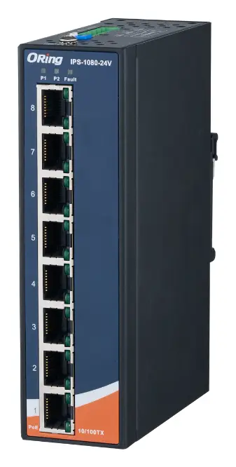 ORing IPS-1080-24V 8FE PoE Ethernet Switch, IEEE 802.3af/at, 24VDC Endüstriyel Yönetilemez PoE Switch — görsel 3