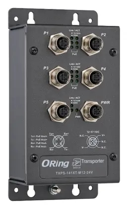 ORing TXPS-141XT-M12-24V EN50155 Yönetilemez PoE Switch ve 4x 10/100/500Base-T(X) PoE ve 1x 10/100/500Base-T(X) EN50155 Demiryolu PoE Switch