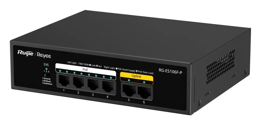 Reyee RG-ES106F-P 6 Port Fast Ethernet PoE Yönetilemez Switch görsel 3