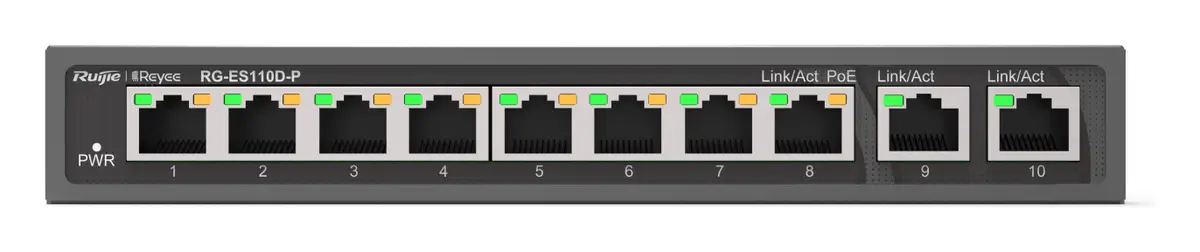 Reyee RG-ES110D-P 8 Port Fast Ethernet 2×Gigabit Yönetilemez Switch