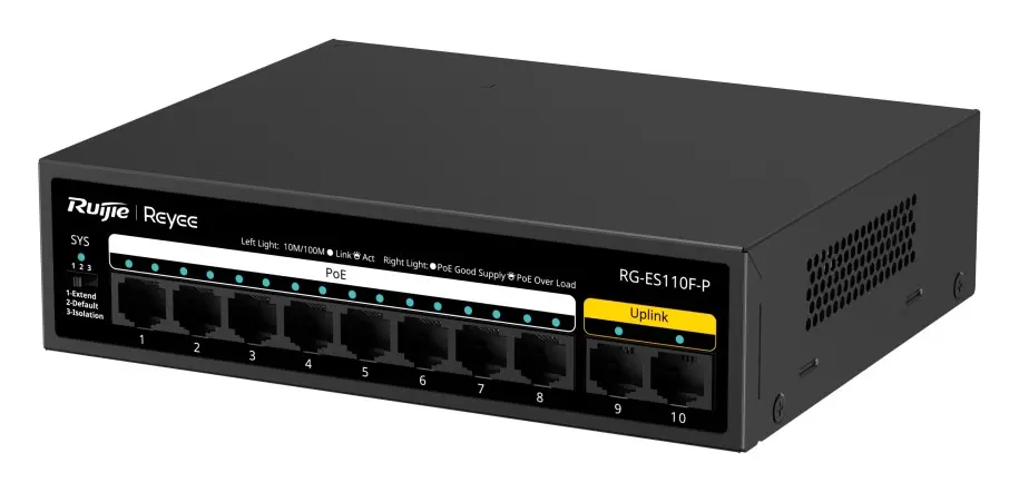 Reyee RG-ES110F-P 10 Port Fast Ethernet PoE Yönetilemez Switch — görsel 2