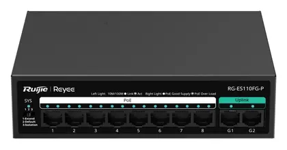 Reyee RG-ES110FG-P 8 Port Fast Ethernet PoE 2×Gigabit Yönetilemez Switch