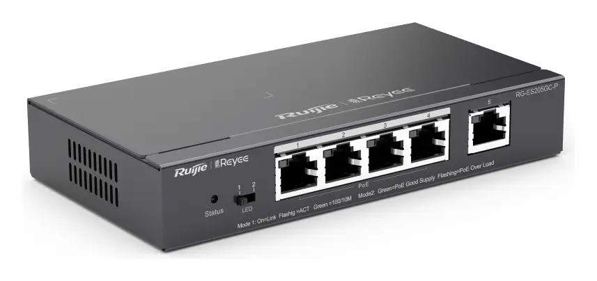 Reyee RG-ES205GC-P 5 Port Gigabit PoE+ Akıllı Yönetilebilir Switch — görsel 2