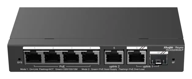 Reyee RG-ES206GS-P 6 Port Gigabit PoE+ Akıllı Yönetilebilir Switch