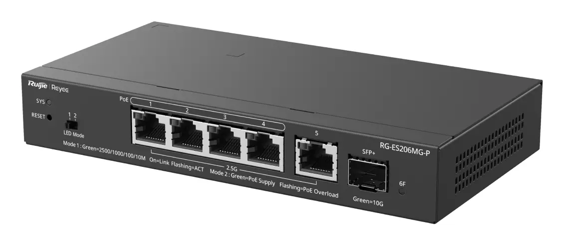 Reyee RG-ES206MG-P 5 Port 2.5G Multi-Gigabit PoE+ 1×10G SFP+ Yönetilebilir Switch — görsel 3