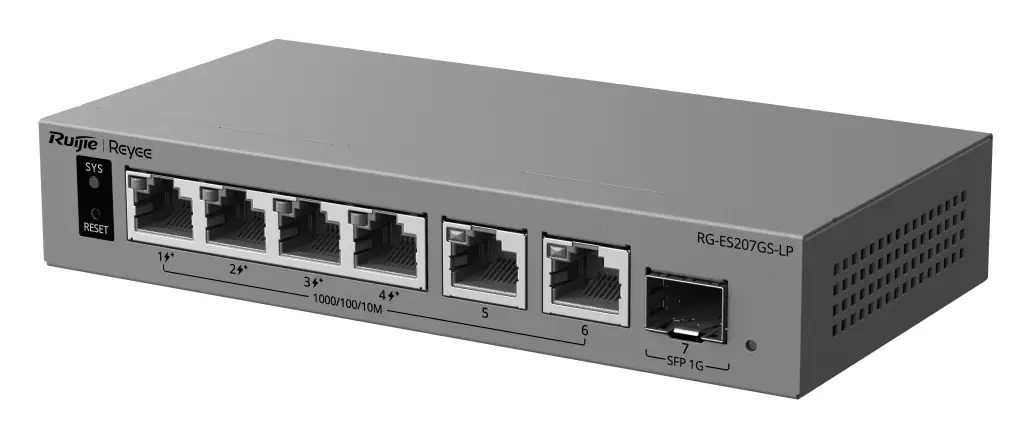 Reyee RG-ES207GS-LP 6 Port Gigabit PoE+ 1×SFP Akıllı Yönetilebilir Switch — görsel 4