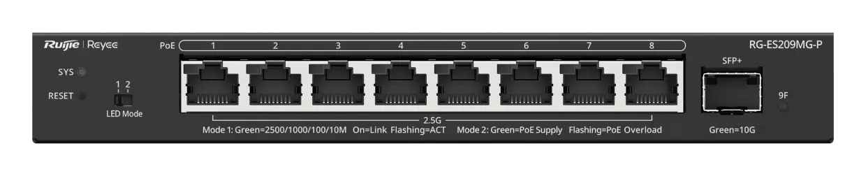Reyee RG-ES209MG-P 8 Port 2.5G Multi-Gigabit PoE+ 1×10G SFP+ Yönetilebilir Switch görsel 2