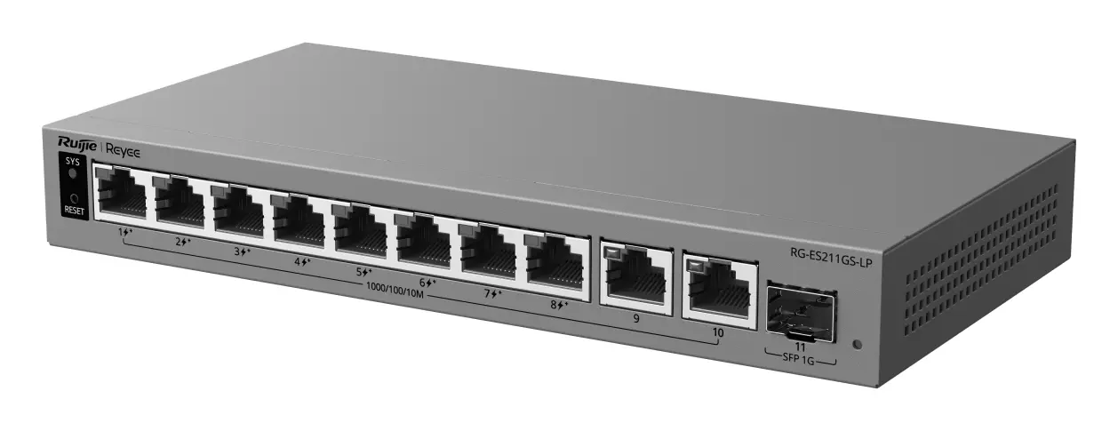 Reyee RG-ES211GS-LP 10 Port Gigabit PoE+ 1×SFP Akıllı Yönetilebilir Switch — görsel 3