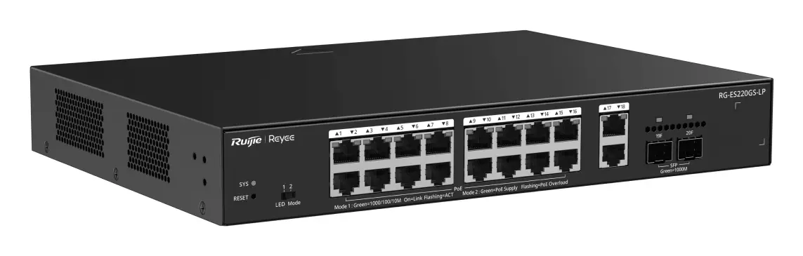 Reyee RG-ES220GS-LP 18 Port Gigabit PoE+ 2×SFP Akıllı Yönetilebilir Switch — görsel 3