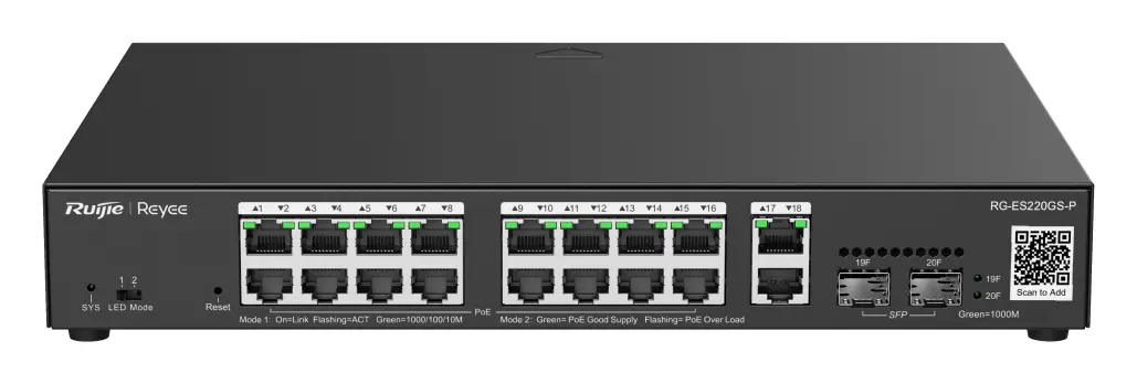 Reyee RG-ES220GS-P 16 Port Gigabit PoE+ 2×SFP Akıllı Yönetilebilir Switch — görsel 2