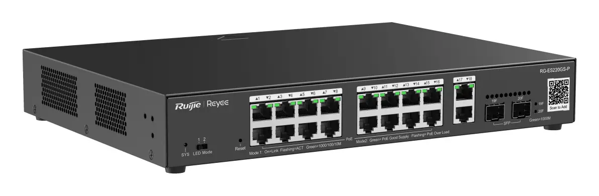 Reyee RG-ES220GS-P 16 Port Gigabit PoE+ 2×SFP Akıllı Yönetilebilir Switch — görsel 3