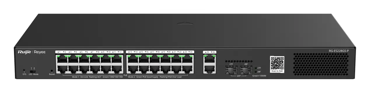 Reyee RG-ES228GS-P 24 Port Gigabit PoE+ 2×SFP Akıllı Yönetilebilir Switch — görsel 2