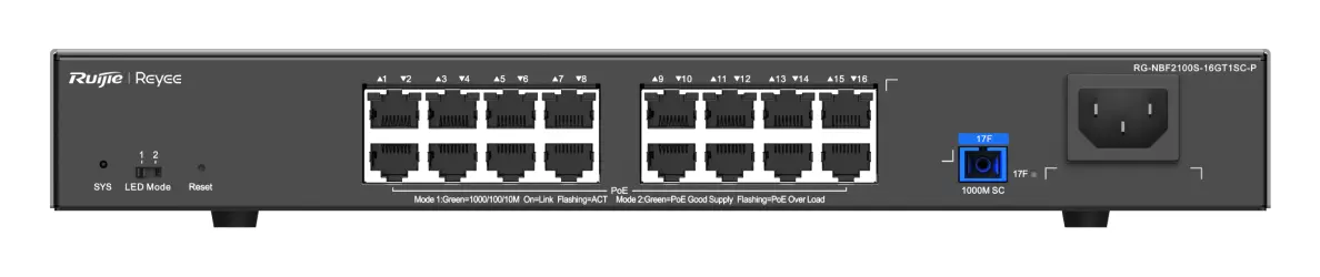 Reyee RG-NBF2100S-16GT1SC-P 16 Port Gigabit PoE+ 1×Optik Yönetilebilir Switch görsel 4