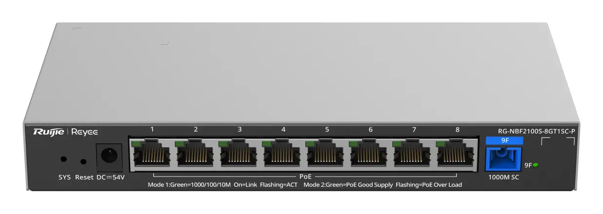 Reyee RG-NBF2100S-8GT1SC-P 8 Port Gigabit PoE+ 1×Optik Yönetilebilir Switch