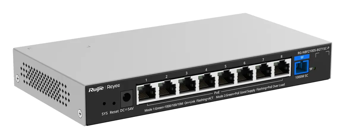 Reyee RG-NBF2100S-8GT1SC-P 8 Port Gigabit PoE+ 1×Optik Yönetilebilir Switch görsel 2