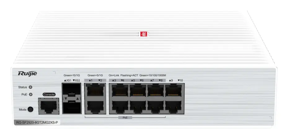 Ruijie RG-SF2920-8GT2MG2XS-P 8 Port Gigabit PoE+ 2×2.5G 2×10G SFP+ Yönetilebilir Switch