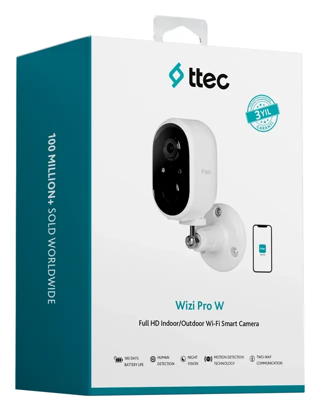 TTEC 2AGK05 Wizi Pro W 2MP İç/Dış Mekan Bataryalı Wi-Fi Kamera — görsel 6